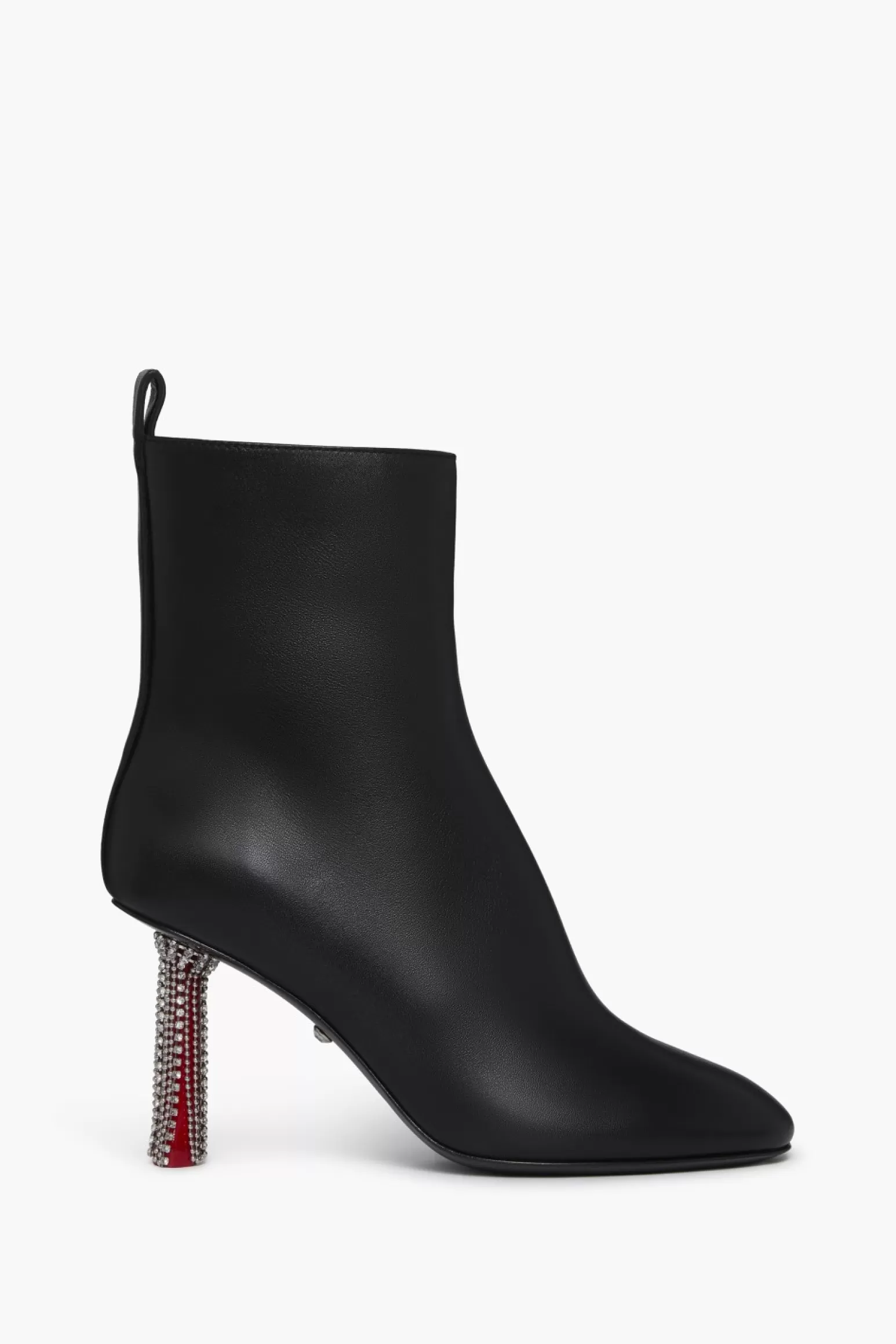 Women Sonia Rykiel Black Leather Ankle Boots With Rhinestone Heels