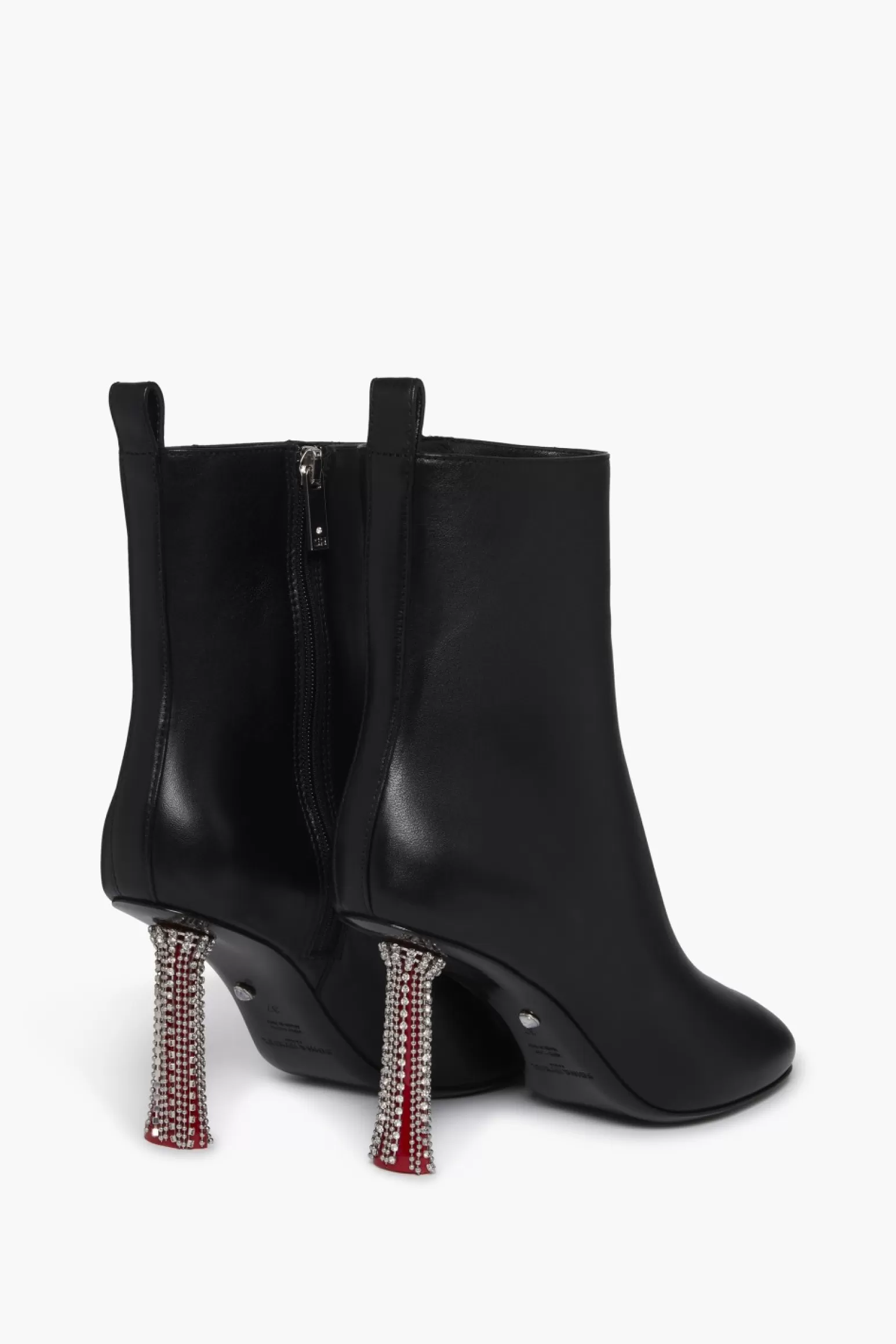 Women Sonia Rykiel Black Leather Ankle Boots With Rhinestone Heels