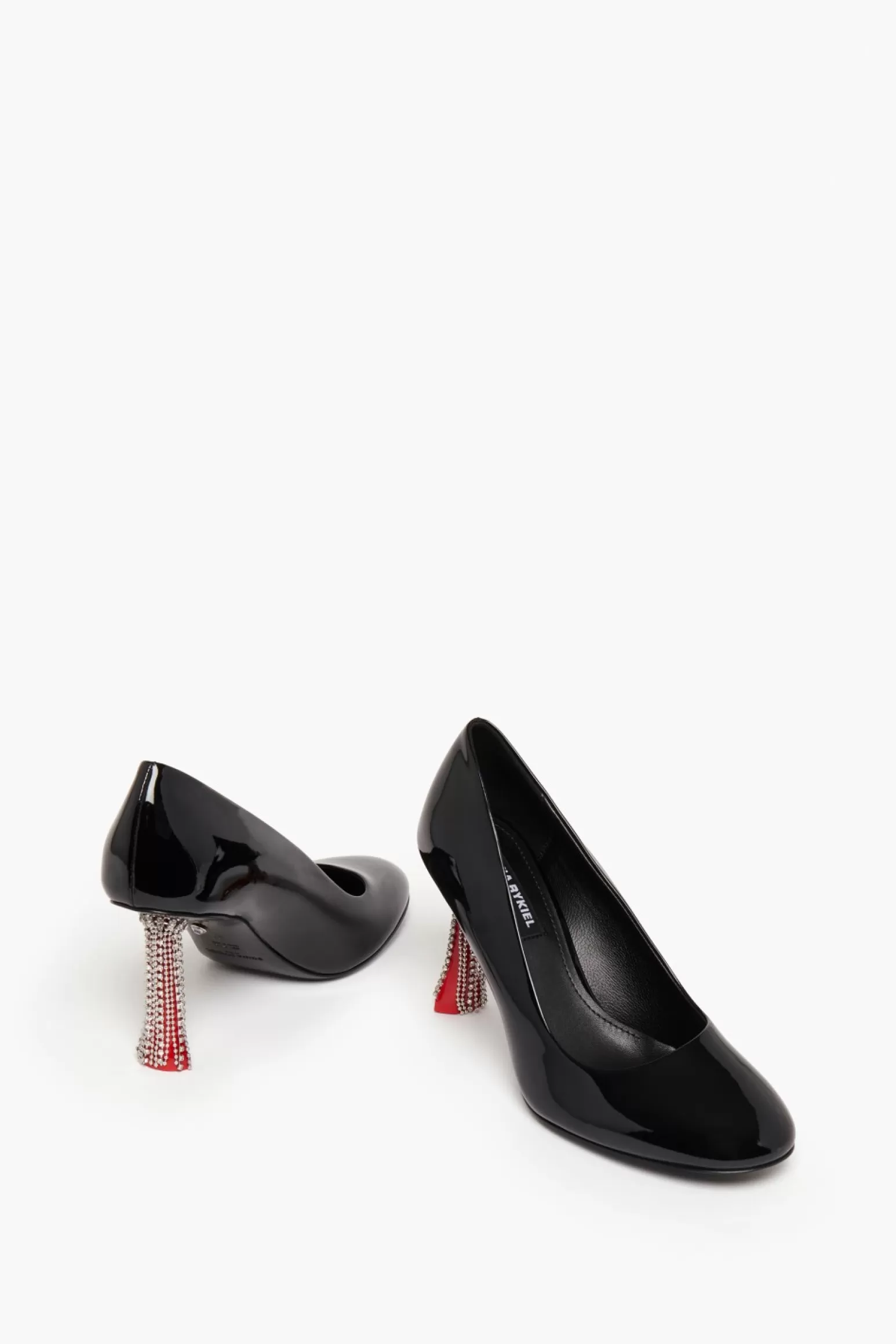 Women Sonia Rykiel Black Patent Leather Pumps With Rhinestone Heels