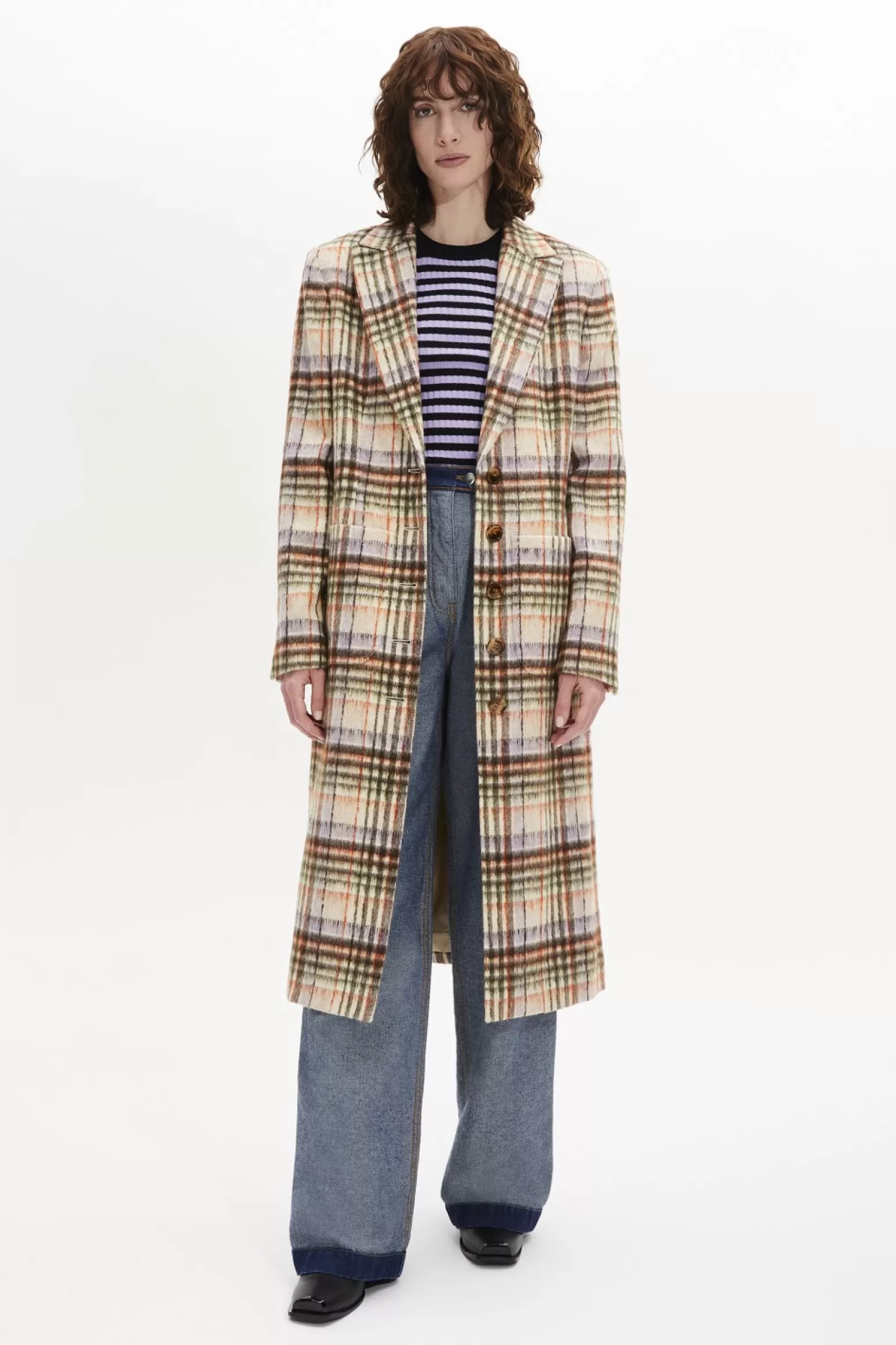 Women Sonia Rykiel Brushed Wool Tartan Coat