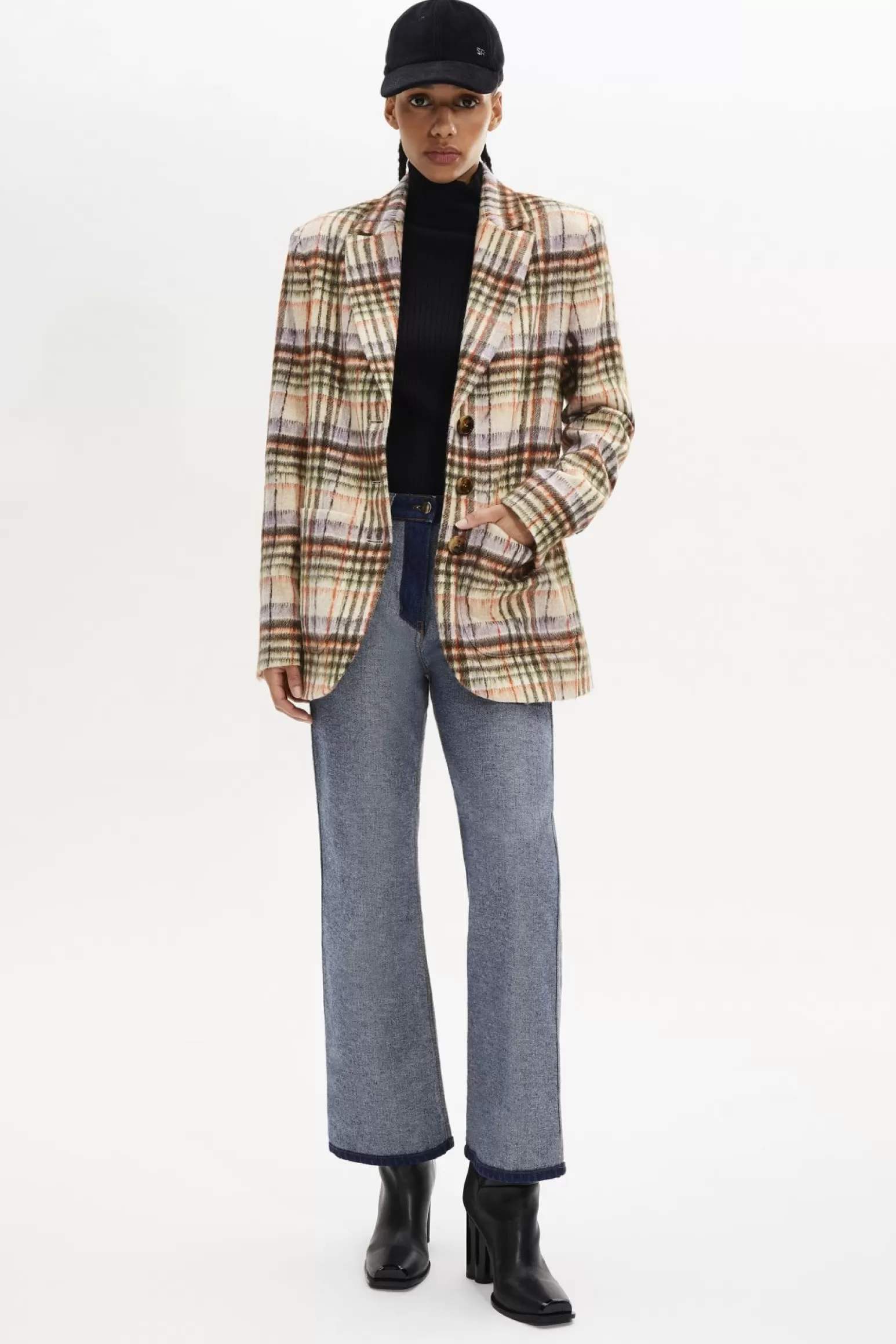 Women Sonia Rykiel Brushed Wool Tartan Oversized Jacket