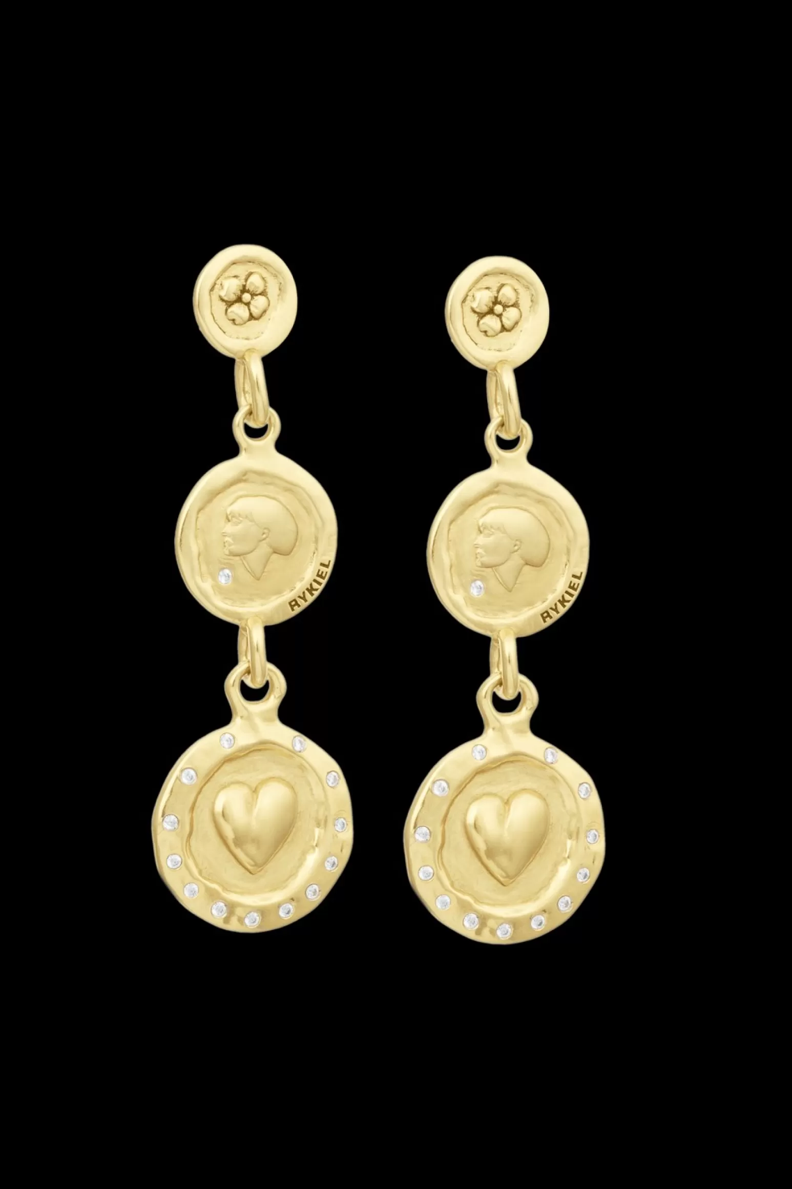 Women Sonia Rykiel Golden Medals Triple Charms Earrings