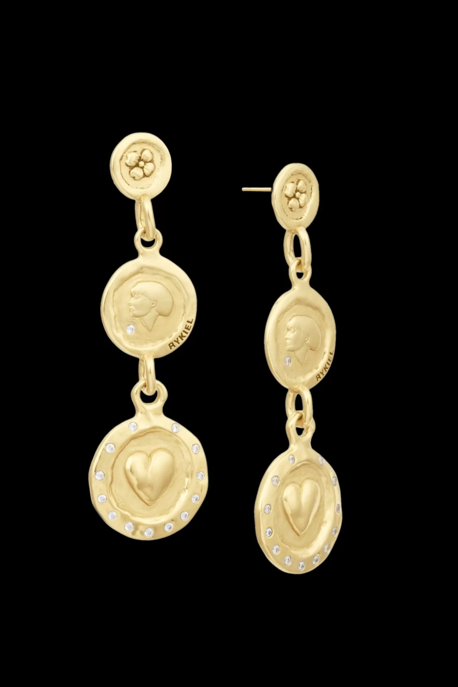 Women Sonia Rykiel Golden Medals Triple Charms Earrings