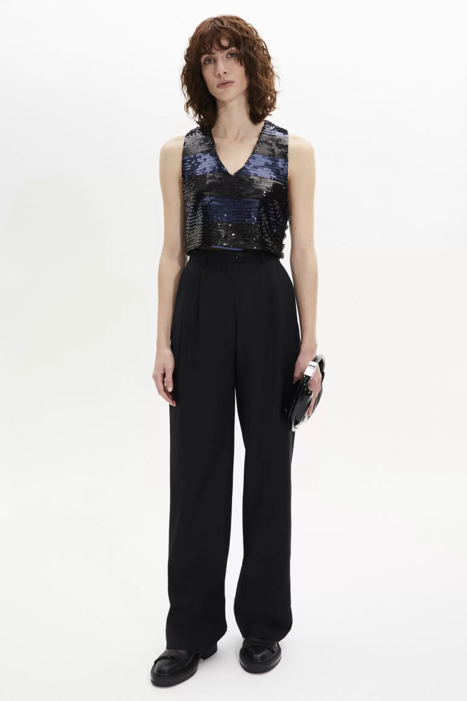 Women Sonia Rykiel Sleeveless Striped Sequin Crop Top