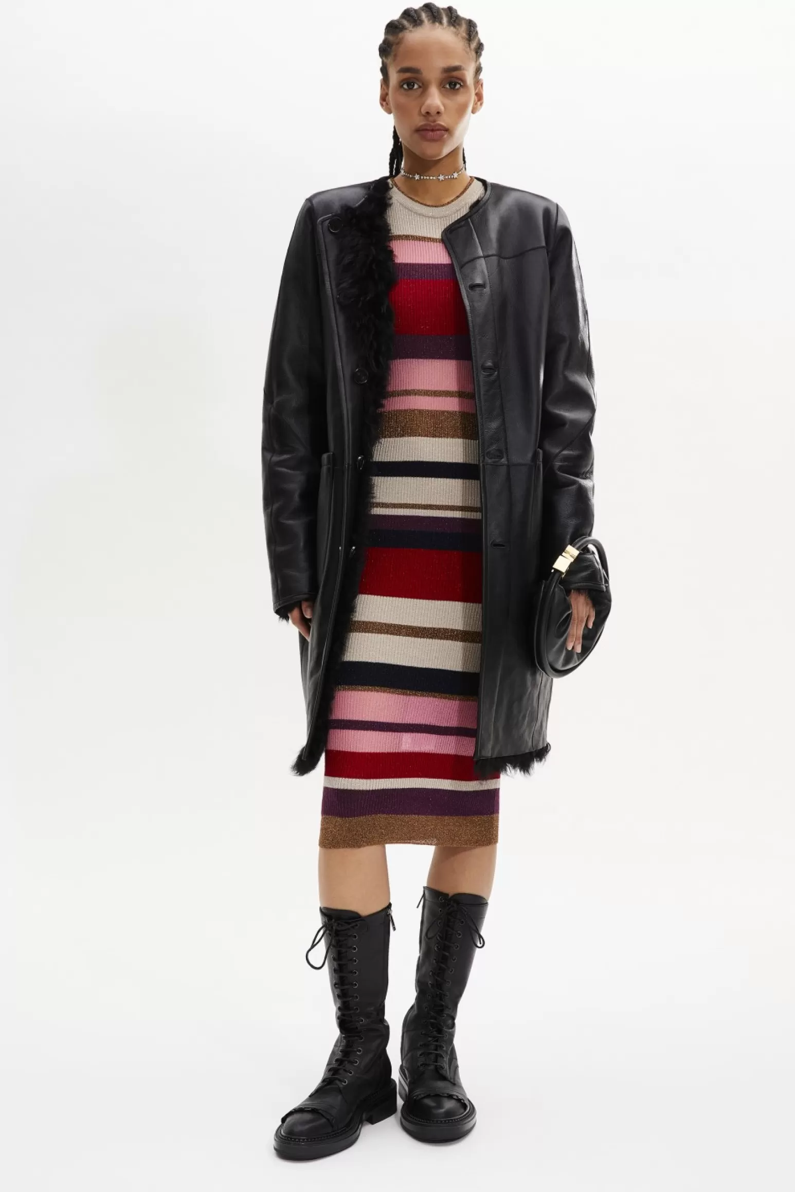 Women Sonia Rykiel Straight-Cut Reversible Coat In Leather And Shearling