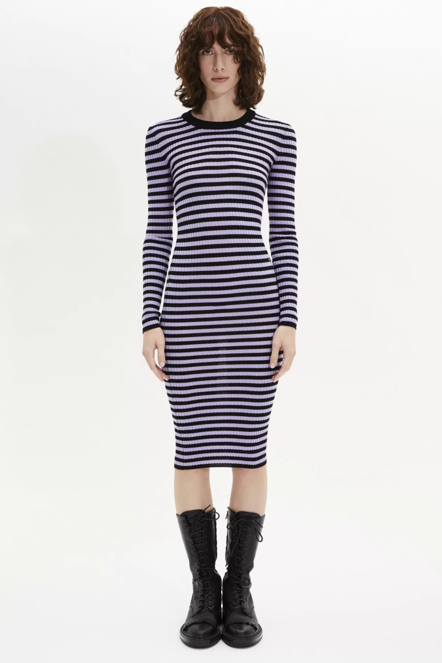 Women Sonia Rykiel Striped Long-Sleeved Crew Neck Dress